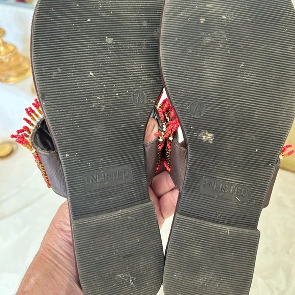 Beaded Leather Thong Sandals by Unlisted, Multi Colors, Sz 7.5, Great Condition! - Picture 10 of 11
